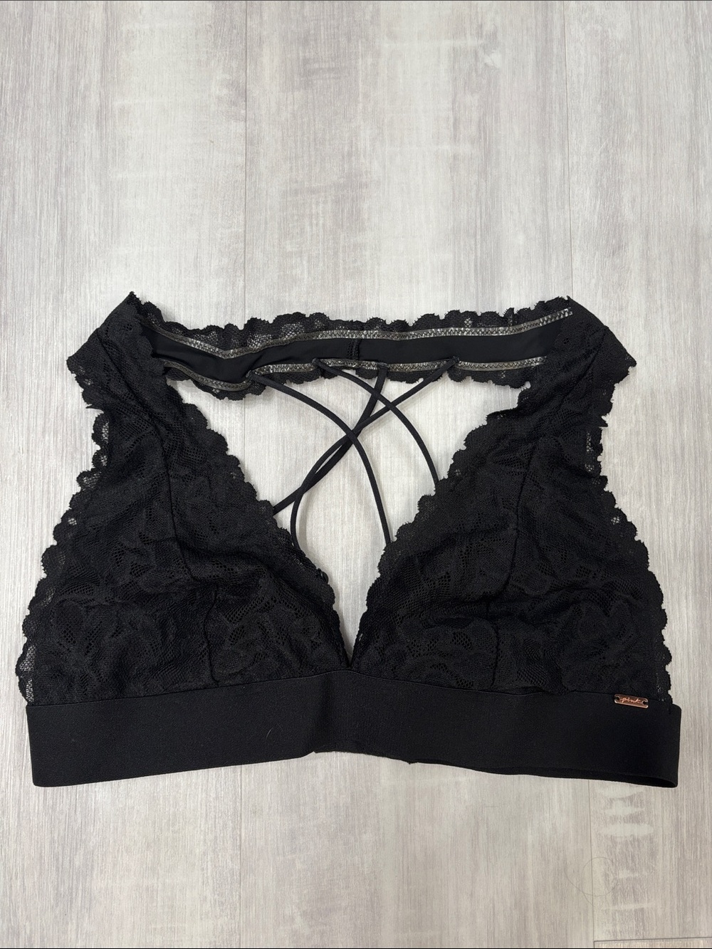 Victoria's Secret Pink Black Lace Bralette with Strappy Back Medium NWT